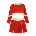 thumbnail image 4 of YONGHS Girls Cheerleading Outfits High School Cheer Leader Long Sleeve Crop Tops with Skirts Costume Red 8, 4 of 7