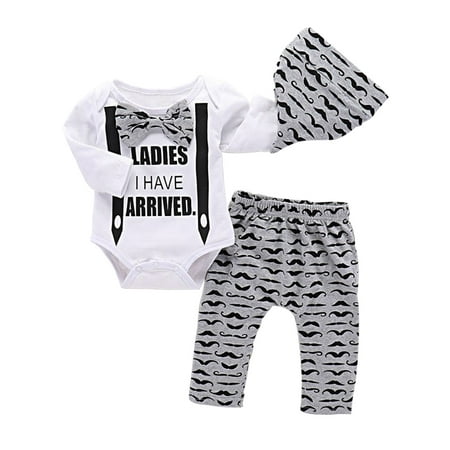 

QWERTYU Newborn Infant Baby Toddler Long Sleeve Outfits Bodysuit and Pants Set Letter Print Clothing Set with Hat for Boy 0-2Y