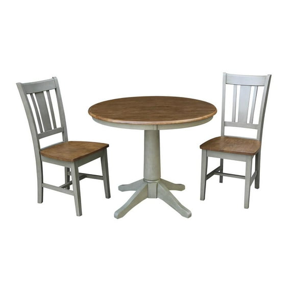 36" Round Solid Wood Distressed Hickory/Stone Dining Table With 2 Chairs