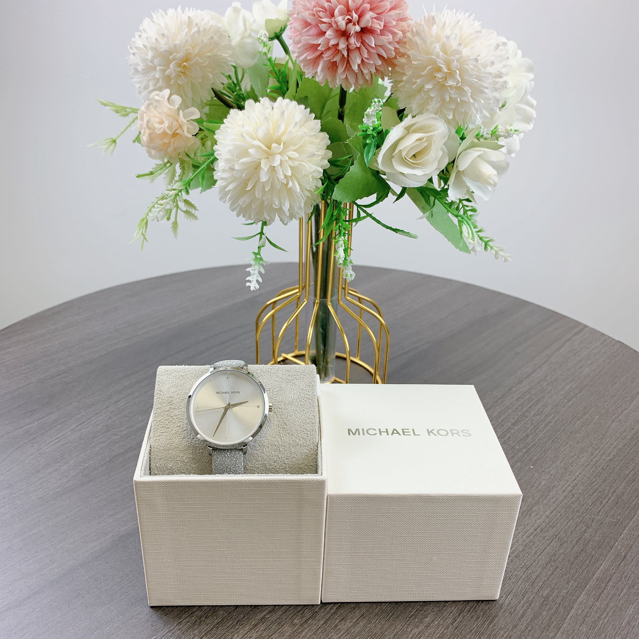 Michael Kors Womens Watch 36mm Crystals Floral Gold Tone Leather New Battery Michael Kors Sofie 36mm PVD Steel Floral Pink Dial Ladies  main image 4