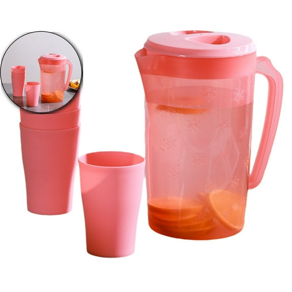 VQPeo Cold Brew Tea Kettle Set with 4 Cups – Large Capacity Plastic Water Kettle for Iced Tea, Cold Brew – Portable Pitcher with Handle & Lid
