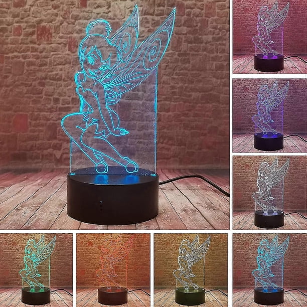 Angel Tinkerbell Princess Rare Peter Pan Fairy Tinker Bell Snowflake Magic Elf 7 Color Change Action Figure Night Light 3d Anime Gilrs Home Tabl