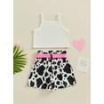 thumbnail image 5 of Yunliwuli Toddler Girl Summer Outfit Cow Letter Print Sleeveless Tank Tops and Shorts with Belt 2Pcs Clothes Set, 5 of 9