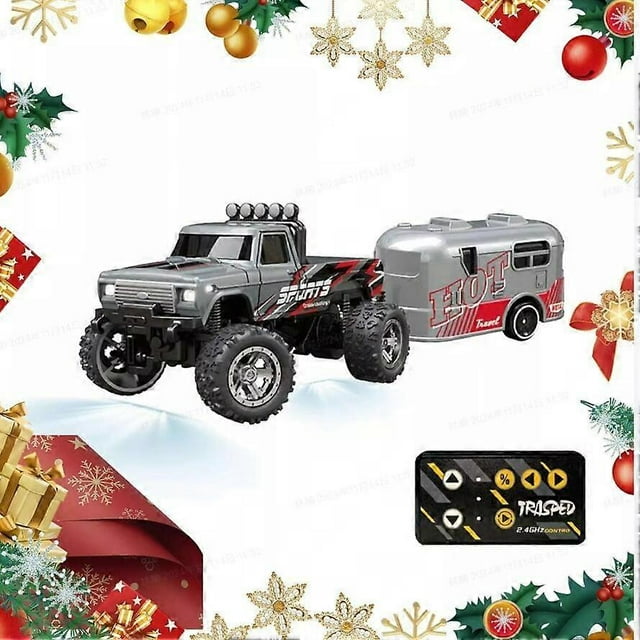 Mini RC Monster Truck USBC Rechargeable Underflow with Trailer,1:64 Scale Alloy