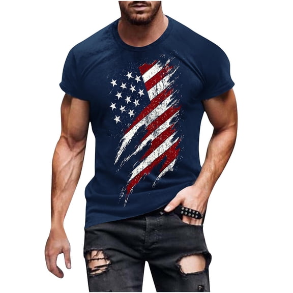 4th of July Shirts for Men American Flag Patriotic Shirts 250 Anniversary USA Stars and Stripes Independence Day Tee Top Big and Tall Size M-5XL Dark Blue