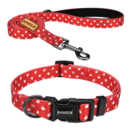 Dog Collar and Leash Set for Small Medium and Large Dogs,Nylon Adjustable Pet Collar with Leash for Outdoor Walking Running Training Red,L