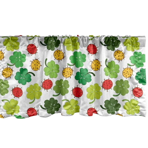 Ambesonne Ladybug Window Valance, Clover Leaves Floral, 54" X 18", Multicolor