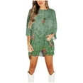 thumbnail image 2 of New for Fall! HIMIWAY Shirt&Short suit for Women Stylish Sleek Modern Versatile Ensemble Vintage Floral Round Neck 2pc Set Refreshing and Fashion-Forward Green S, 2 of 6