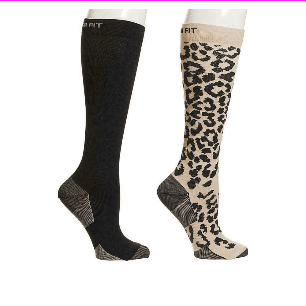 Copper Fit Knee High Compression Socks 2 pack Leopard/Black Size S / M