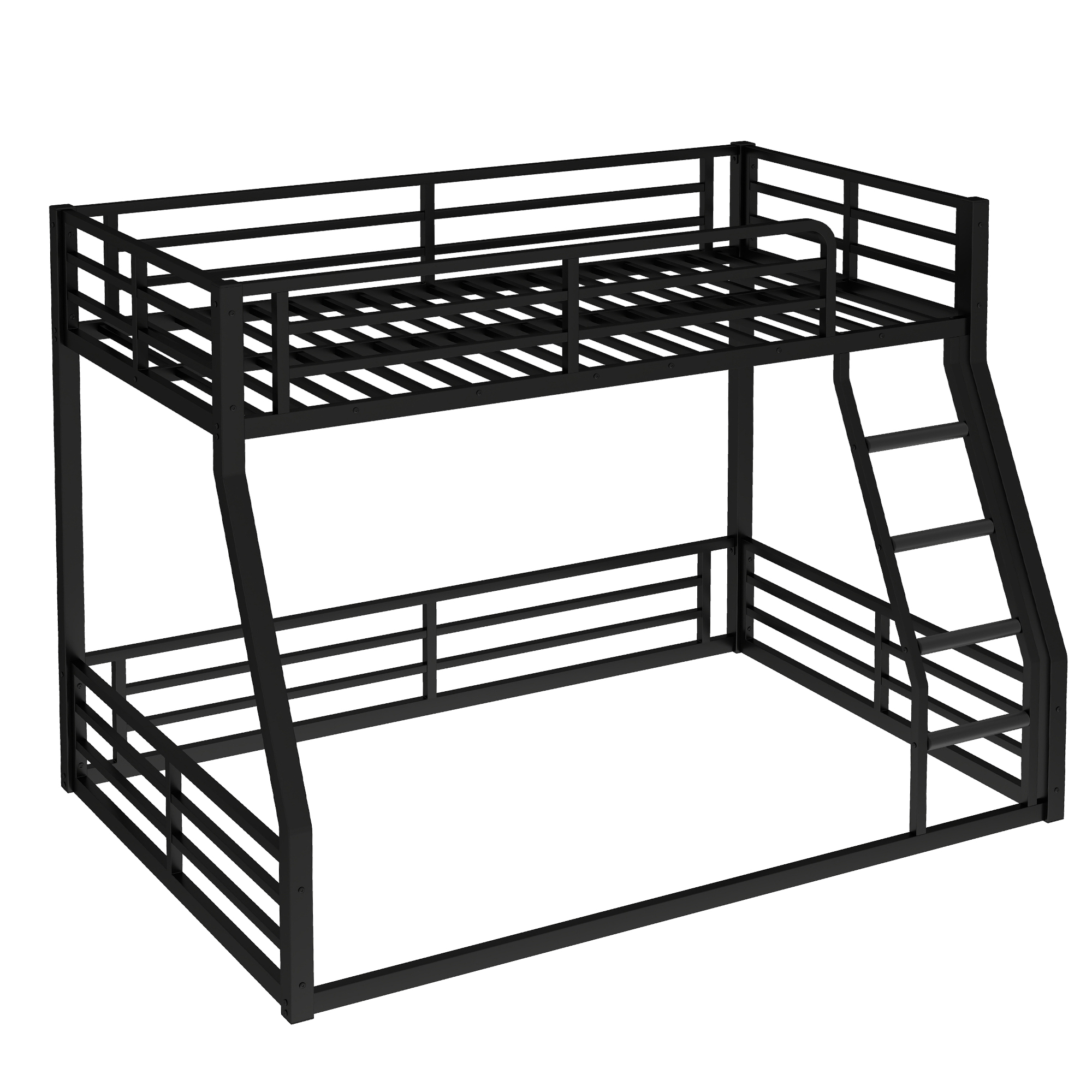 Twin over Full Metal Bunk Bed,Floor Bunk Bed with Sturdy Metal Frame,Noise-reduced Design, Black