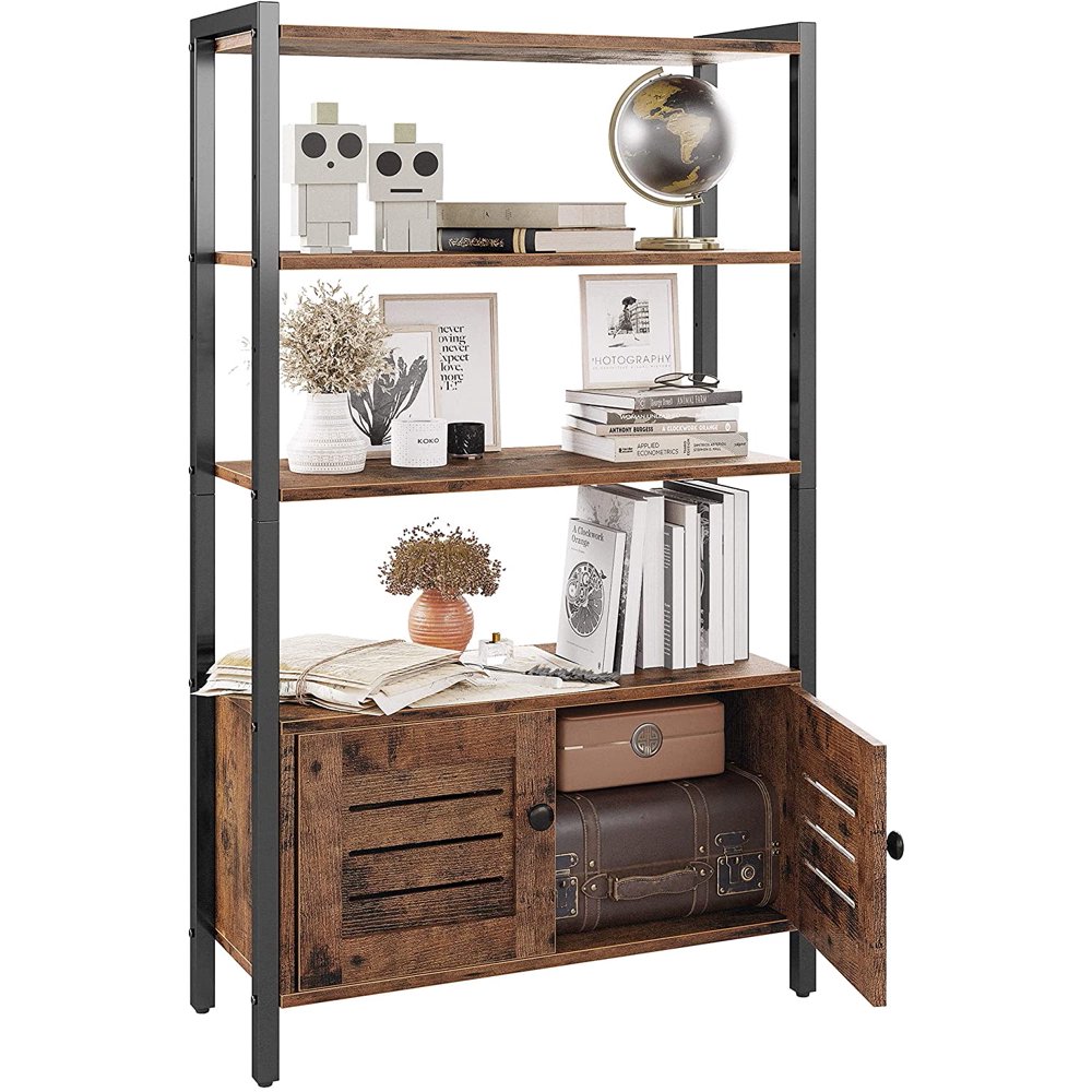 IRONCK Industrial Bookshelf and Bookcase with 2 Louvered Doors and 3 Shelves, Standing Storage