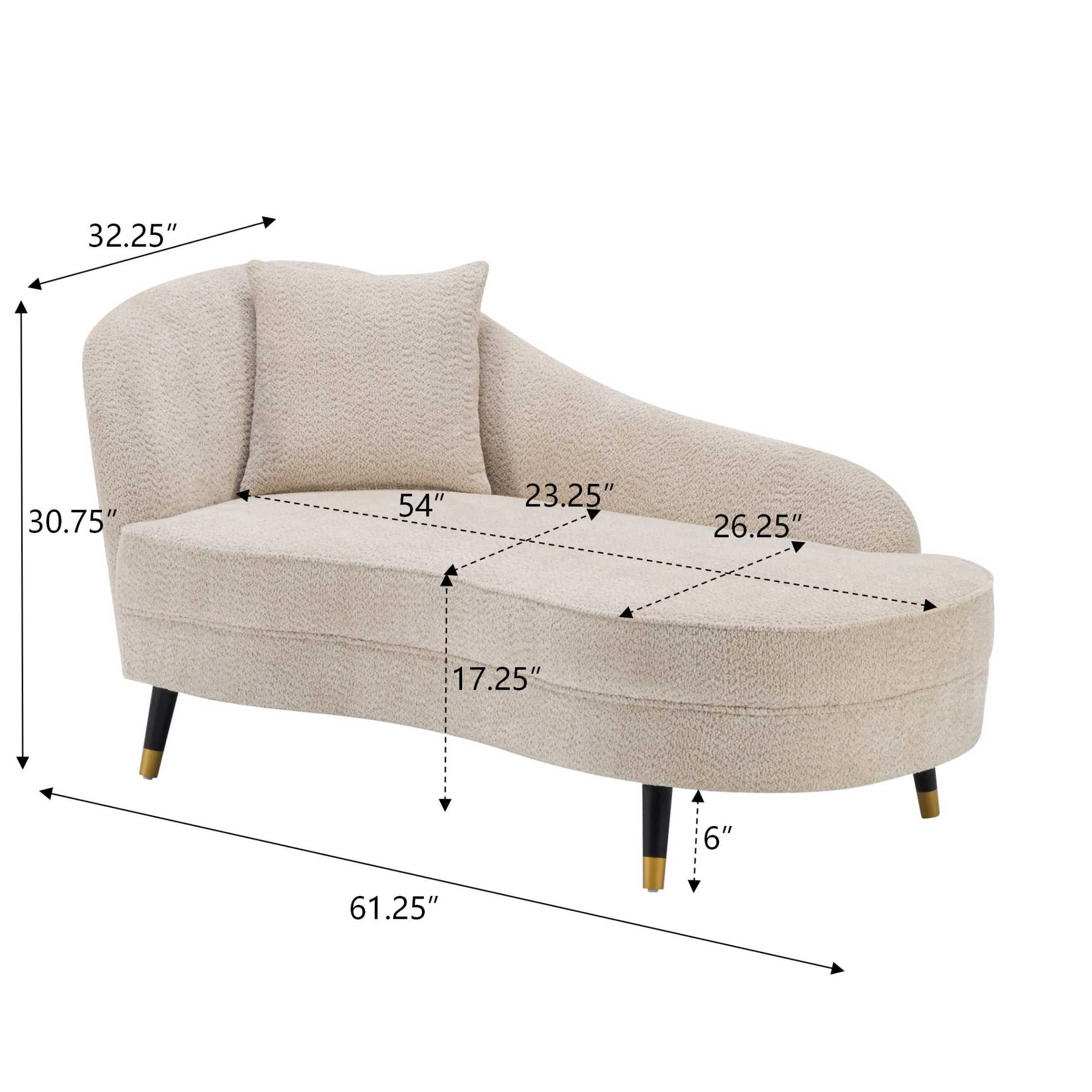 Christopher Knight Home 61" Mid-Century Boucle Curved Chaise Lounge Sofa for Bedroom Living Room, Beige
