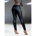 thumbnail image 2 of High Waist Slant Pocket Double Button PU Leather Skinny Stretchy Tapered Pants Punk Festival Style 2026 Women Bottoms, 2 of 6