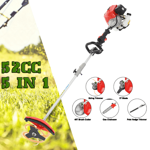 Floseru Gas Weed Eater, 52cc 2-Stroke Weed Eater Gas Powe, 5 in 1 Multi-Functional Gas Weed Wacker with Full Functioning Guard Accessories Petrol Hedge Trimmer Pole Saw Brush Cutter
