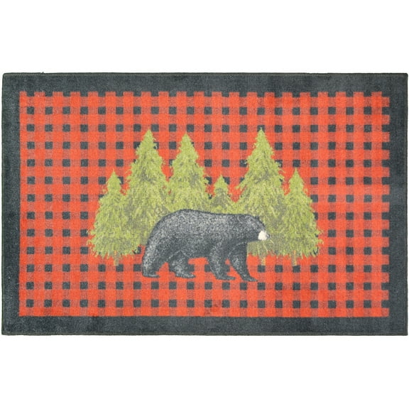 Mayberry Rug CC20674 30X46 30 x 46 in. Cozy Cabin Pine Bear Printed Nylon Kitchen Mat & Rug, Red