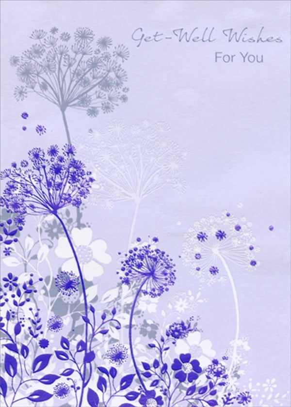 Designer Greetings Purple Foil and White Flowers on Light Purple Get Well Card