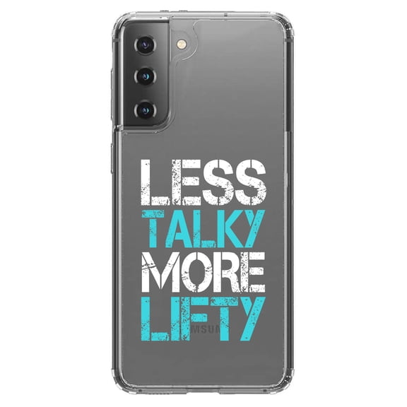 DistinctInk Clear Shockproof Hybrid Case for Galaxy S21 5G (6.2" Screen) - TPU Bumper Acrylic Back Tempered Glass Screen Protector - Less Talky More Lifty