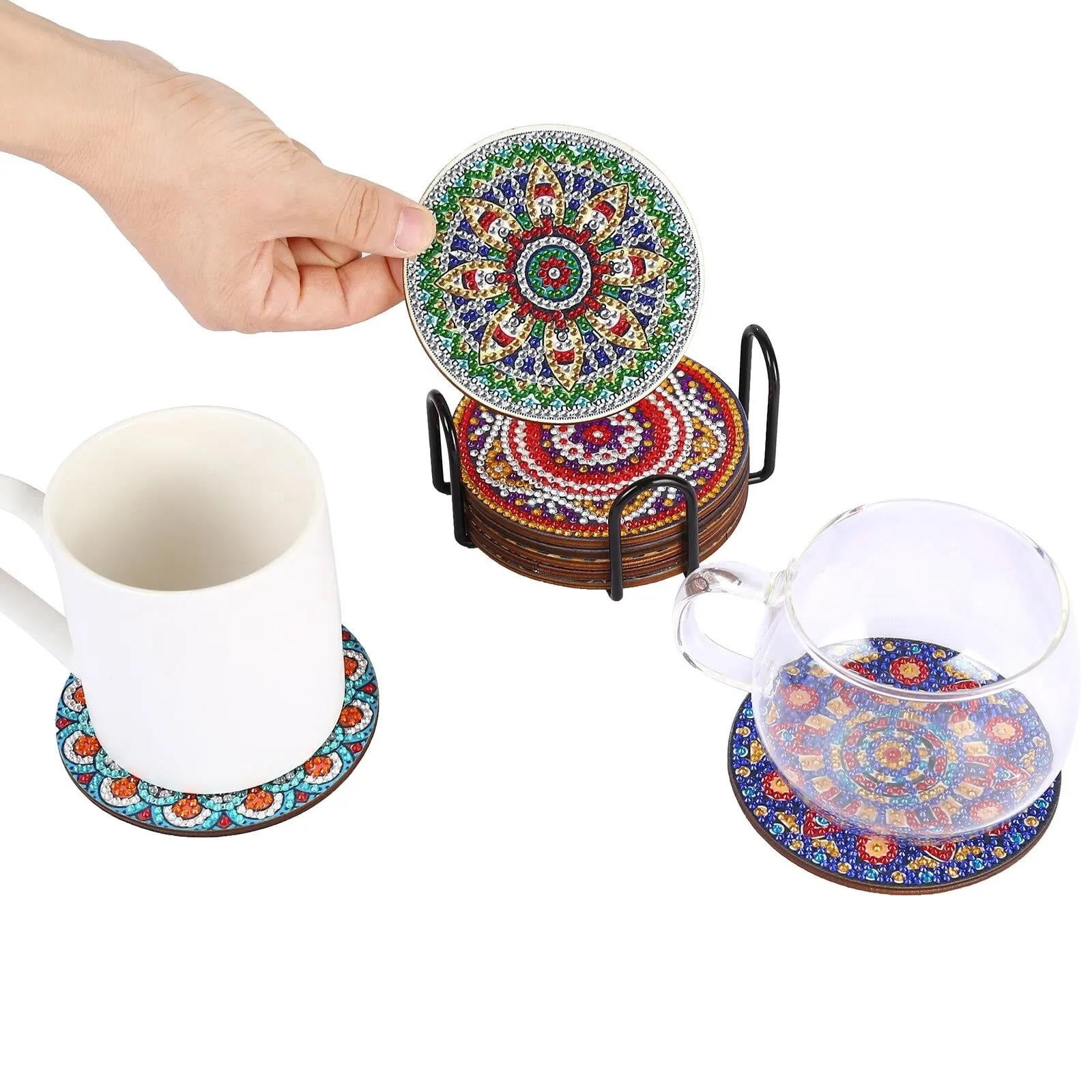4Pcs/Set Vintage Diamond Painting Insulated Coasters Cups Abstract Datura Flowers Bohemian Printed Mats