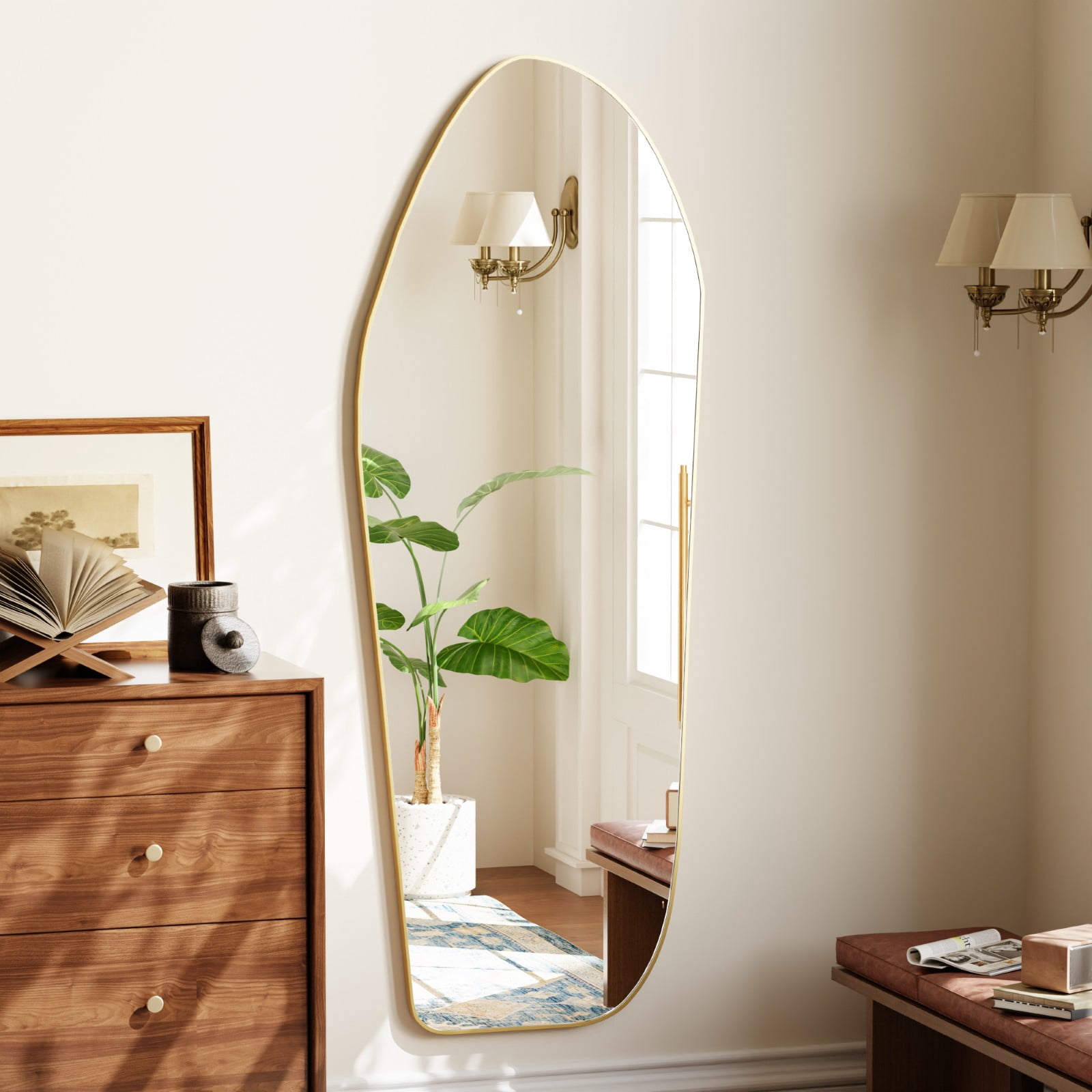 SHATTERVIEW 67"x24" Full Length Mirror Floor Mirror Irregular Decorative Wall-Mounted Mirror, Gold