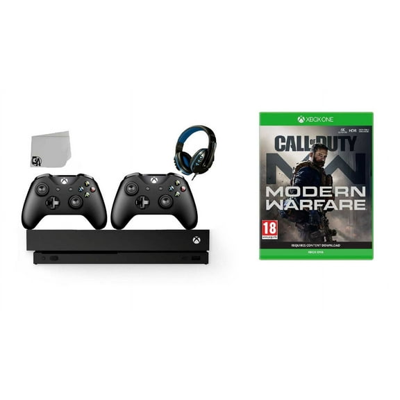 Pre-Owned Microsoft Xbox One X 1TB Gaming Console Black with 2 Controller Included with Call of Duty- Modern Warfare BOLT AXTION Bundle