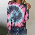thumbnail image 3 of Long Sleeve Tops Tie Dye Print T Shirts for Women Loose Fit Crewneck Thin Sweatshirts Fall Cotton Pullovers (S, Blue), 3 of 5