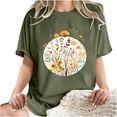 thumbnail image 5 of LEBONYARD Tshirts for Women Clearance under $5,Women's Fashion Summer Round Neck Drop Sleeves Leisure Short Sleeve Flower Printing Tops Army Green L, 5 of 6