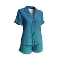 thumbnail image 3 of Gytharion Women's 2 Piece Pajama Sets Lapel Lace Up Ruffled Shirts and Elastic Waist Shorts Ladies Fashion Gradient Lounge Sets, 3 of 5