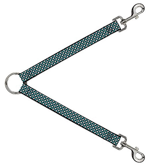 Buckle-Down Leash Splitter - Houndstooth Black White Turquoise - 1" Wide - 30" Length