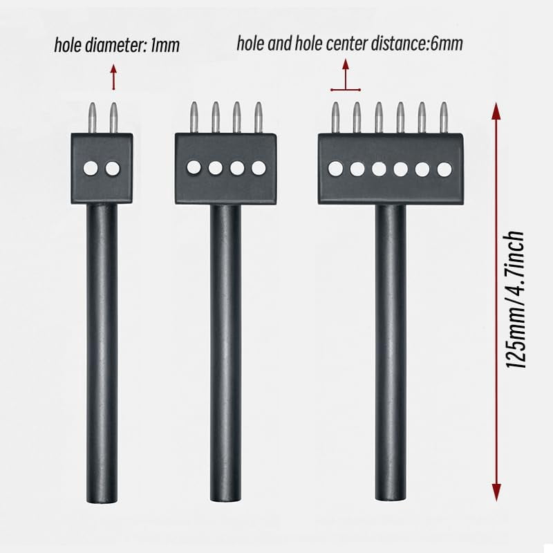 ABCISI Leather Round Hole Punching Tool, 3pcs Prong Punch Tool Set with 2/4/6 Prong Options for Precise Round Hole Punching DIY Leather Craft (6MM)