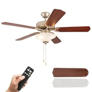 52" Classic Indoor Ceiling Fan with LED Light, Remote Control and Pull Chain, Reversible AC Motor, Walnut/Silver Reversible Blades and Satin Nickel Finish