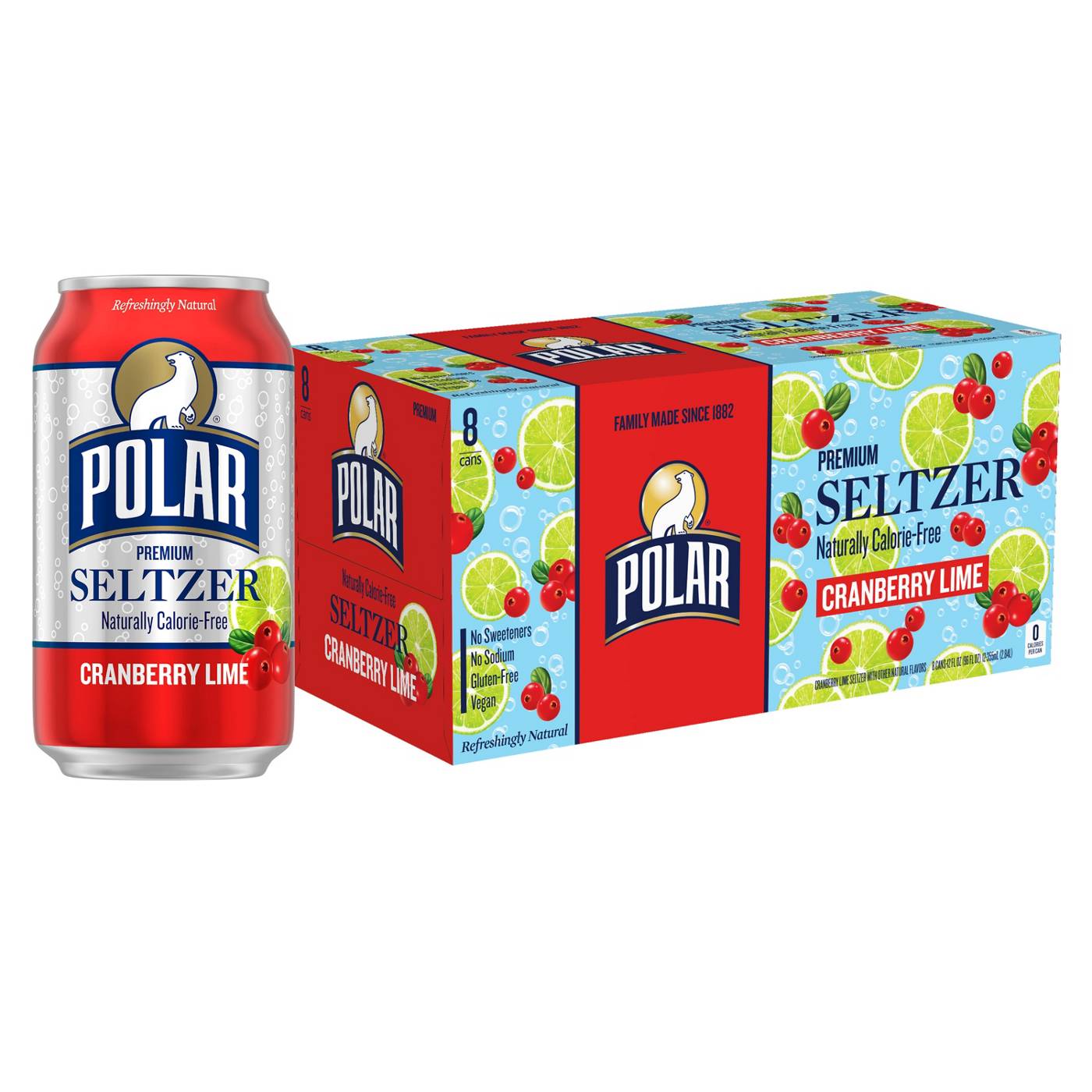 Polar Cranberry Lime Sparkling Water, 12 fl oz Cans, 24 Pack | Naturally Flavored Sparkling Water | Zero Calories & Sugar-Free