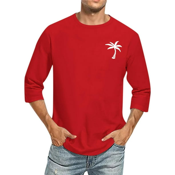 Camisas de Manga Larga para Hombres Imprimir Casual Cuello Redondo Blusa de Manga Corta, Camisas de Lino para Hombres