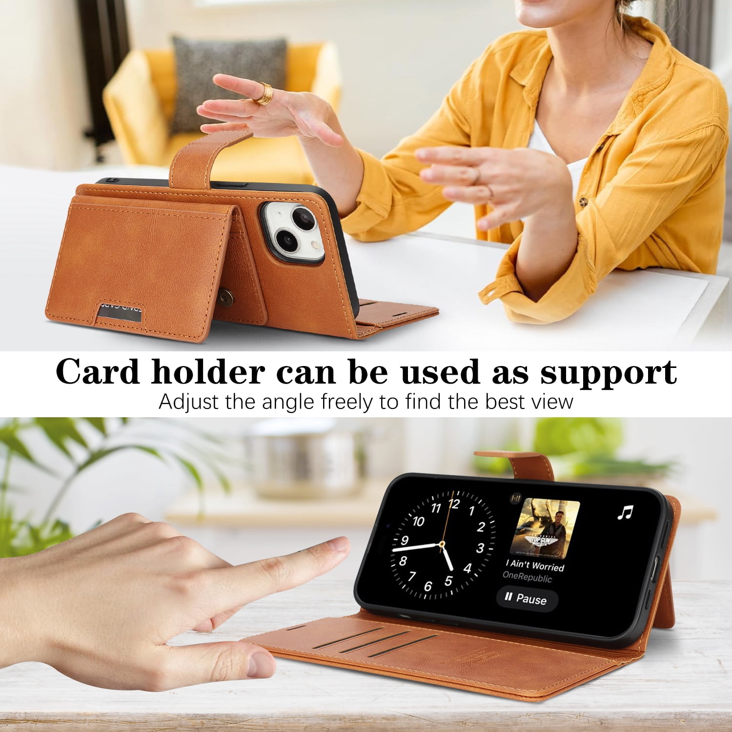 Dteck for iPhone 15 Case Detachable Wallet Case with Card Holder, 3 in 1 PU Leather Flip Folio with RFID Blocking Stand Shockproof Phone Cover,Brown