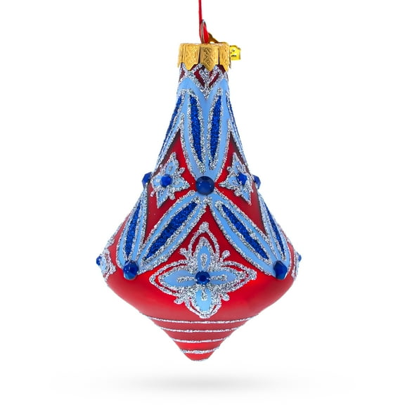 Blue Geometrical Bell Finial Glass Christmas Ornament