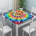 thumbnail image 3 of Colorful Tie Dye Rainbow Pattern Square Fitted Tablecloth with Elastic Edge,Square Table Cover,Washable Elastic Table Cover for Home Kitchen Party Decor 34"x34", 3 of 6