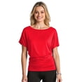thumbnail image 2 of 2201 Women's Solid Short Sleeve Boat Neck Dolman Top With Side Shirring Red L, 2 of 4