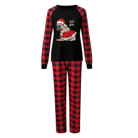 

Coopserbil Women Mom Christmas Dog Print Long Sleeve Tops And Pants 2PC Set Outfirs Family Matching Pajamas Sleepwear New Years Clothes Pjs Plaid Christmas Pajamas for Family with Dog Plaid Pajama