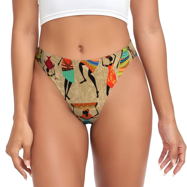 Balery Dancing African Women Tangas de Algodón para Mujer con Estampado – Ropa Interior Sexy, Transpirable, G-string-3X-Large