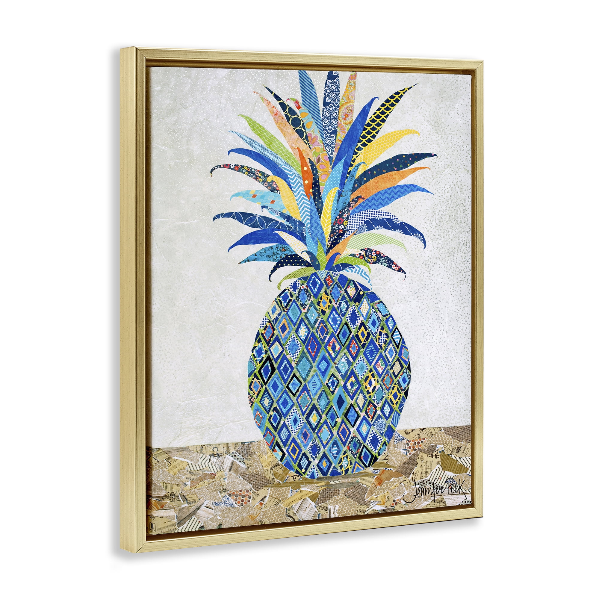 Stupell Industries Mosaic Patterned Pineapple Food & Beverage Painting Gold Floater Framed Art Print Wall Art, 25 x 31