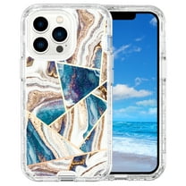 Casetego for iPhone 13 Pro Max Case,Shiny Bling Marble Full Body Protective Support Wireless Charing Bumper Rugged Anti-Scratch Hybrid Rubber Case Cover,Blue Gold