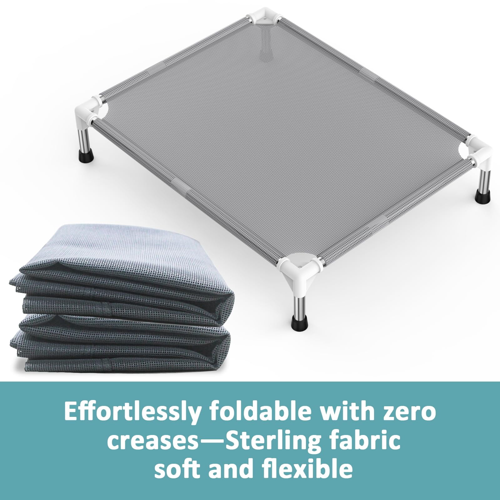 Elevated Dog Bed With Teslin Fabric - Lightweight For Medium Dogs  Waterproof & Washable Breathable Mesh Raised Pet Indoor Outdoor Use Anti-slip Easy Clean