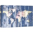 thumbnail image 1 of IDEA4WALL Canvas Wall Art Pink and Yellow World Atlas Map on Navy Blue Wood Panel Places Country Mixed Media Realism Global Urban for Living Room, Bedroom, Office - 16"x24", 1 of 5
