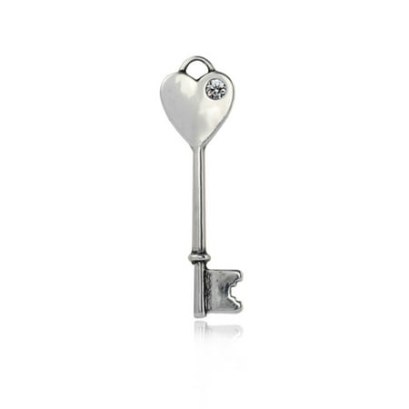 - Heart Key Antique Silver-Plated Pendant With Clear Preciosa Czech Crystal 46x13mm pack Of 4pcs