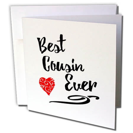 3dRose Best Cousin Ever design with Red Swirly heart - Greeting Cards, 6 by 6-inches, set of (Best Business Card Designs Ever)
