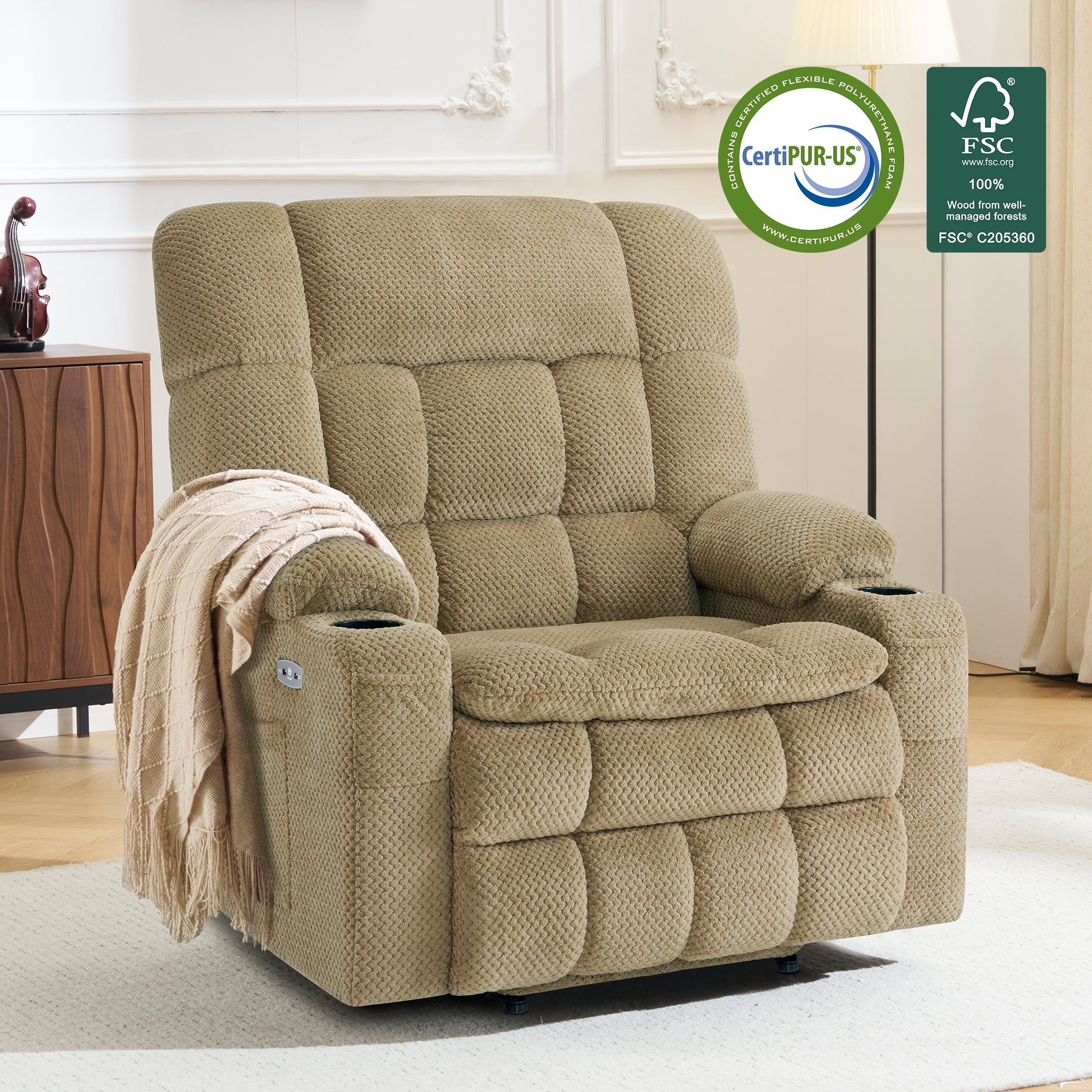MCombo Oversized 27.2" Seat Width Dual Motor Power Recliner Lift Chair with Vibration and Heat for Height 5'3"-5'9", Infinite Position