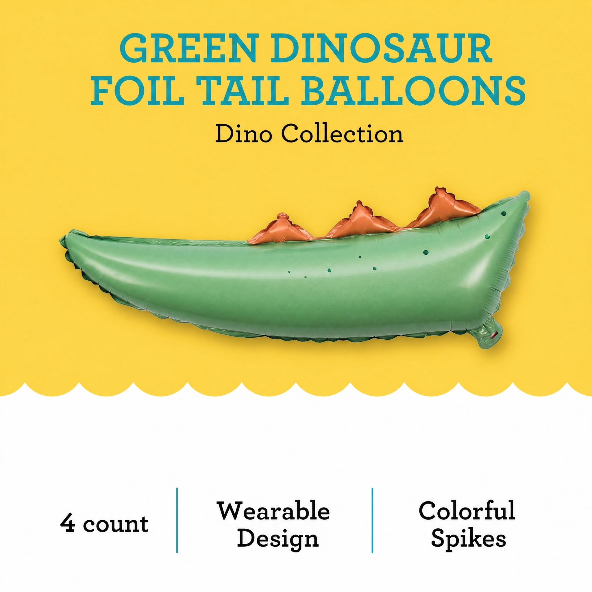 Green Dinosaur Tail Foil Balloon Set, 4 Count, by Way To Celebrate