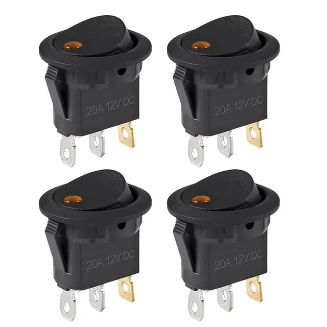 4Pcs Lighted Rocker Switch Waterproof DC 12V 20A Round Rocker Toggle Switch 3 Pins Toggle Buttons For Car Automotive Boat Truck ,Easy to Install