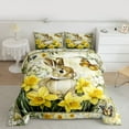 thumbnail image 2 of Castle Fairy Kids Teens Adults Animal Rabbit 3 Pieces Queen Comforter Set,Floral Flying Butterflies Ultra Soft Bedding Sets,Spring Garden Flower Narcissus Bedding Comforter Set Breathable, 2 of 8