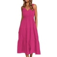 thumbnail image 2 of THDHVS Linen Dress,Dresses for Women,Relaxed Solid Color Linen Smock Dress V Neck for Beach Vacation Hot Pink, 2 of 9