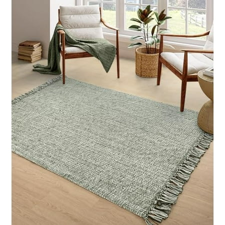 Comfy Area Rug 4 x 6 Olive Green/Cream Woven Cotton Bedroom Rugs Modern Indoor Accent Rug Floor Carpet with Tassel for Living Room Nursery Room Dining Room Bedside Office Patio Decor Comfy Area Rug 4 x 6 Olive Green/Cream Woven Cotton Bedroom Rugs Modern Indoor Accent Rug Floor Carpet with Tassel for Living Room Nursery Room Dining Room Bedside Office Patio Decor